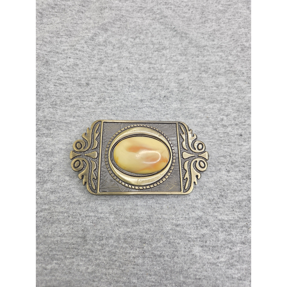 Brass Finish Western Cabochon Gem Floral Leaf Filigree Belt Buckle